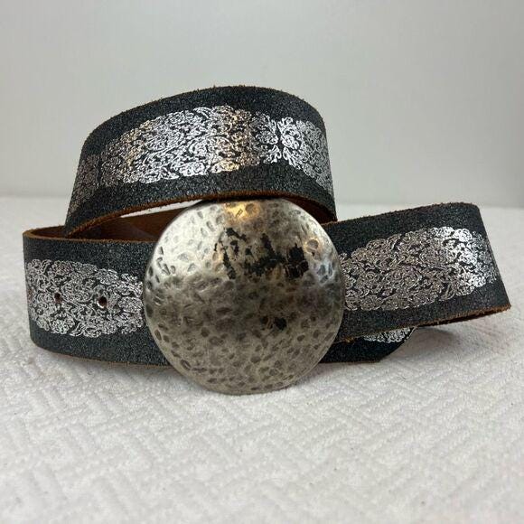 Vintage Oglivy Womens Medium Silver Buckle Embellished Genuine Leather Belt vintage RHINESTONE buckle belt STUDDED cowboy 38 rodeo  main image 3