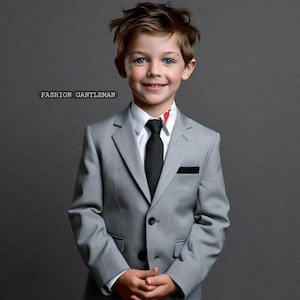 Boy&#39;s Handmade Grey Slim Fit Suit: 4-Piece Fashion Set