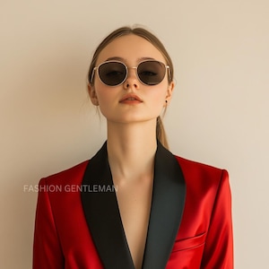 Red Tuxedo Suit for Women: Slim Fit Two-Piece with Black Lapels