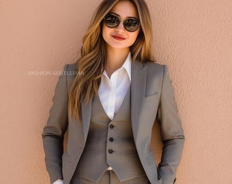 Handmade Grey 3 Piece Suit, Slim Fit Women's Suit