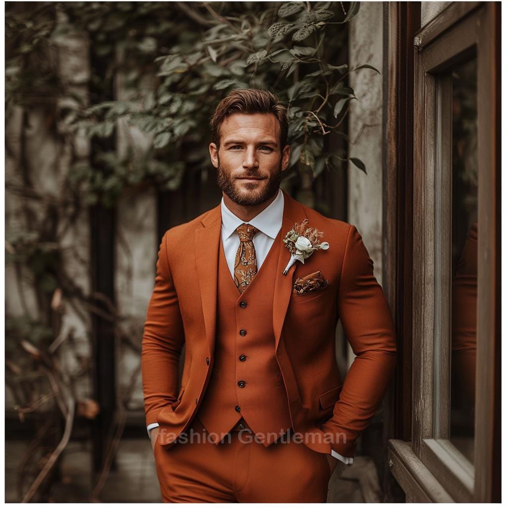 Slim Fit Rust Suit: 3-piece Tailored Wedding Suit - Etsy