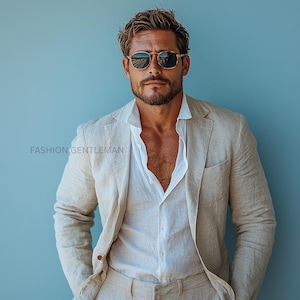 Premium Linen Summer BEIGE colour Two Piece Relax Fit Suit For Men, Groom & Groomsmen Suit, Tailored Suit, Summer party, Wedding linen suits