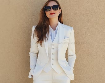 White 3 Piece Suit for Women: Slim Fit Wedding Office Tailored Suit
