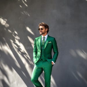 Luxury Green Colour Three Piece Slim Fit Suit For Men, Groom And Groomsmen Suit For Wedding, Tailored Suit,Prom Wear,bespoke for Men