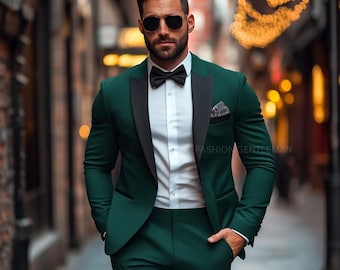 Handmade Green Suit: Men's Two Piece Formal Fashion - Wedding, Prom