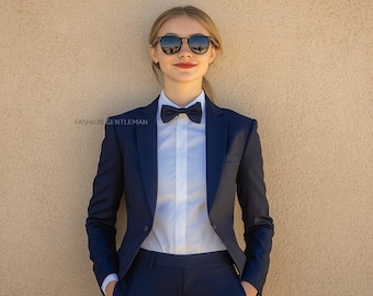 Magnifique costume deux pièces BLEU MARINE FONCÉ pour femme, pour mariage, costume de fête de bureau, costume sur mesure pour femme, costume de mariage pour femme,