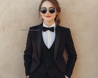 Handmade Black 3-Piece Suit: Slim Fit Women's Wedding Office Suit