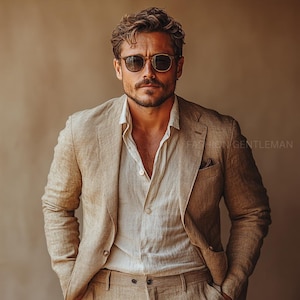 Elegant Linen Summer BROWN colour Two Piece Relax Fit Suit For Men, Groom & Groomsmen Suit, Tailored Suit, Summer party, Best Summer Suits,