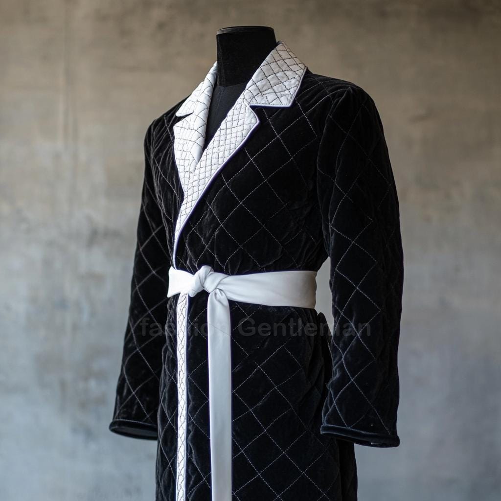 Men's Smoking Robe Mens Black Velvet Smoking Robe, White Lapel, Handmade - Etsy