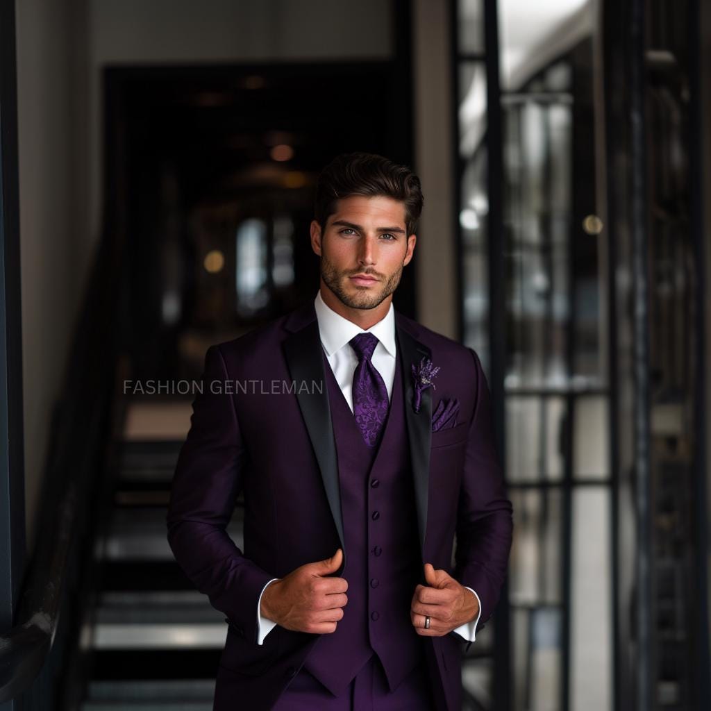 スーツ・フォーマル・ドレス purple Dark Purple Slim Fit Suit: 3-piece Tailored Wedding Suit - Etsy Israel