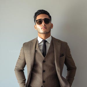 Premium Dark Shade Of Beige Tailored Modern Elegance for Business & Events 3-Piece Men&#39;s Suit -Business Men Blazer, Groomsmen Blazer