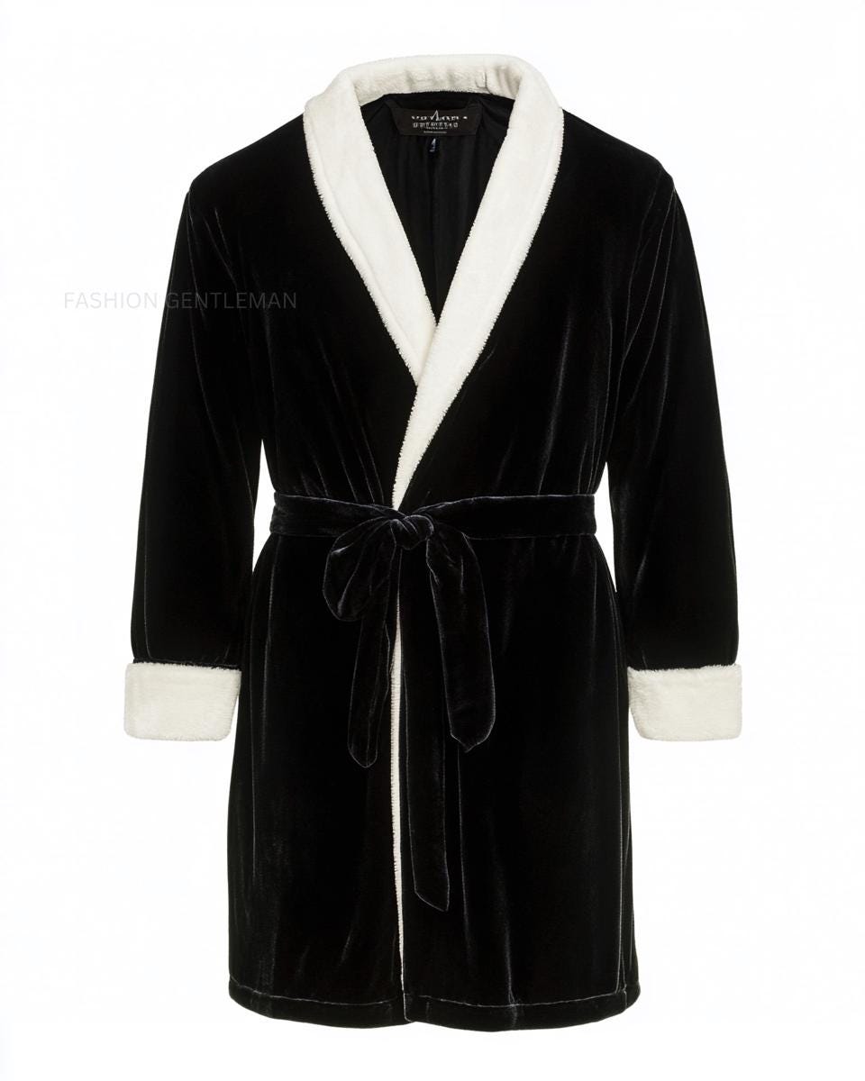 Men's Smoking Robe Mens Black Velvet Smoking Robe, White Lapel, Handmade - Etsy