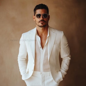 Luxury Linen Summer OFF WHITE colour Two Piece Relax Fit Suit For Men, Groom & Groomsmen Linen Suit, Tailored Linen Suit, Summer party