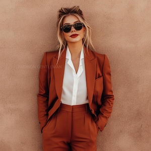 Rust Copper Slim Fit Suit: Two-Piece Tailored Women&#39;s Set