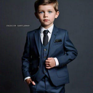 Boy&#39;s Slim Fit Blue Suit: 5-Piece Fashion Set