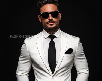 Luxus Weiß Slim Fit Anzug : Handgemachter Bräutigam Hochzeitsanzug