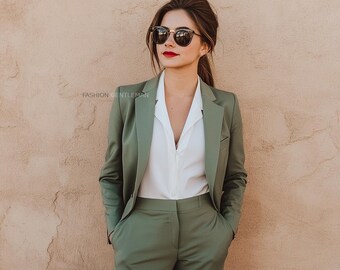 Costume deux pièces premium VERT SAUGE pour femme, pour mariage, costume de fête de bureau, costume sur mesure pour femme, costume de mariage pour femme,