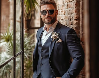 Dark Blue Slim Fit Suit: Handmade Groom Wedding Suit