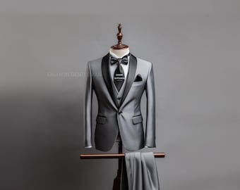 Grauer Slim Fit-Anzug: 3-teiliger Herren-Hochzeitsanzug