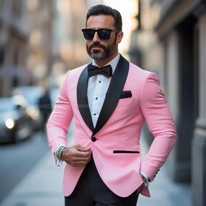 Classic Pink Tuxedo with Black Lapels Two Piece Slim Fit Suit For Men,Groom And Groomsmen Suit For Wedding, Tailored Suit,christmas party