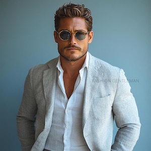 Luxury Linen Summer LIGHT GREY colour Two Piece Relax Fit Suit For Men, Groom & Groomsmen Linen Suit, Tailored Linen Suit, Summer party