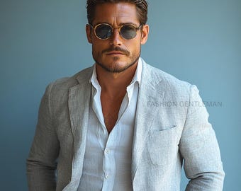 Luxury Linen Suit for Men: Light Grey Two Piece Relax Fit