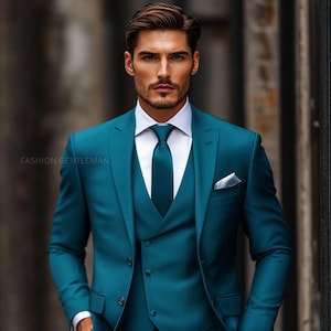 Luxury Teal Blue Colour Three Piece Slim Fit Suit For Men, Groom And Groomsmen Suit For Wedding, Tailored Suit,Prom Wear,bespoke for Men