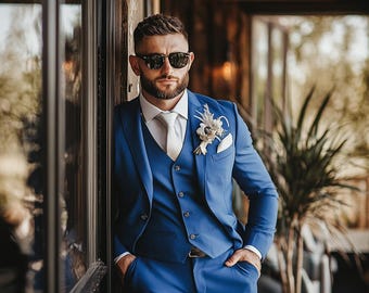 Royal Blue Slim Fit Suit: Handmade Groom Wedding Suit