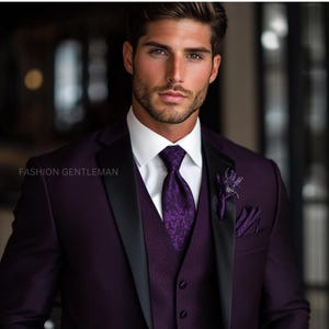 Dark Purple Three Piece Slim Fit Suit For Men, Groom And Groomsmen Suit For Wedding, Tailored Suit,Prom Wear,bespoke for Men & all Seasons