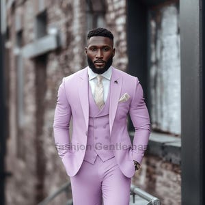 Light Purple Three Piece Slim Fit Suit For Men, Groom And Groomsmen Suit For Wedding, Tailored Suit,Prom Wear,bespoke for Men & all Seasons