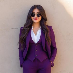 Dark Purple Women&#39;s Suit: 3 Piece Slim Fit Tailored Suit