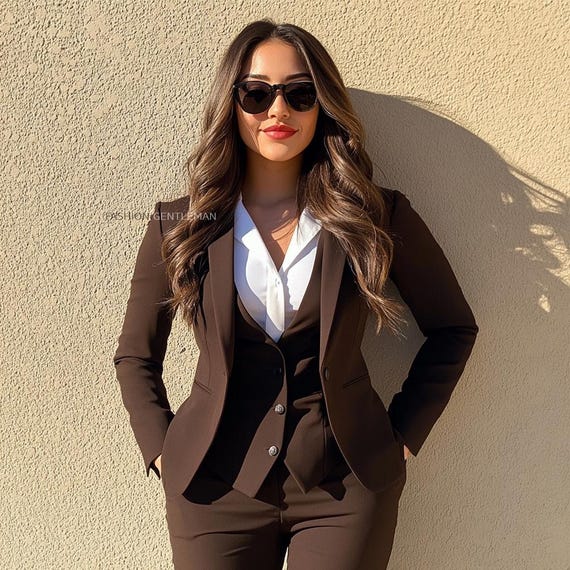 Formal Brown Vest And Suit Pants Chocolate Brown Pantsuit: Tailored Vest Trousers Modern Wedding Outfit Formal Brown Vest And Suit Pants Chocolate Brown Pantsuit: Tailored Vest Trousers Modern Wedding Outfit