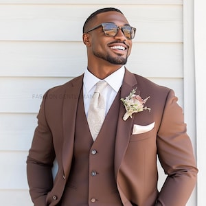 Brown Slim Fit Suit: Men&#39;s 3-Piece Tailored Wedding Suit