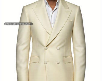 Handmade Men's Off White Suit, Two Piece Wedding Groom Wear