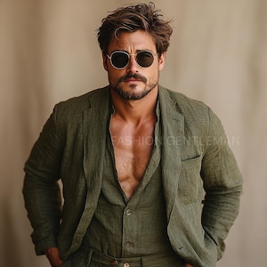 Premium Linen Summer OLIVE GREEN colour Two Piece Relax Fit Suit For Men, Groom & Groomsmen Linen Suit, Tailored Linen Suit, Summer party