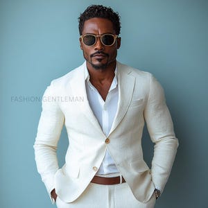 Premium Linen Summer OFF WHITE colour Two Piece Relax Fit Suit For Men, Groom & Groomsmen Linen Suit, Tailored Linen Suit, Summer party