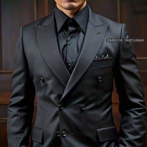 Handmade Double Breasted Black Suit: Slim Fit Classic Wear
