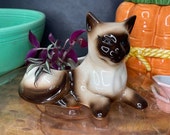 Vintage Ceramic Mid Century Modern Chocolate Point Siamese Cat Shaped Planter