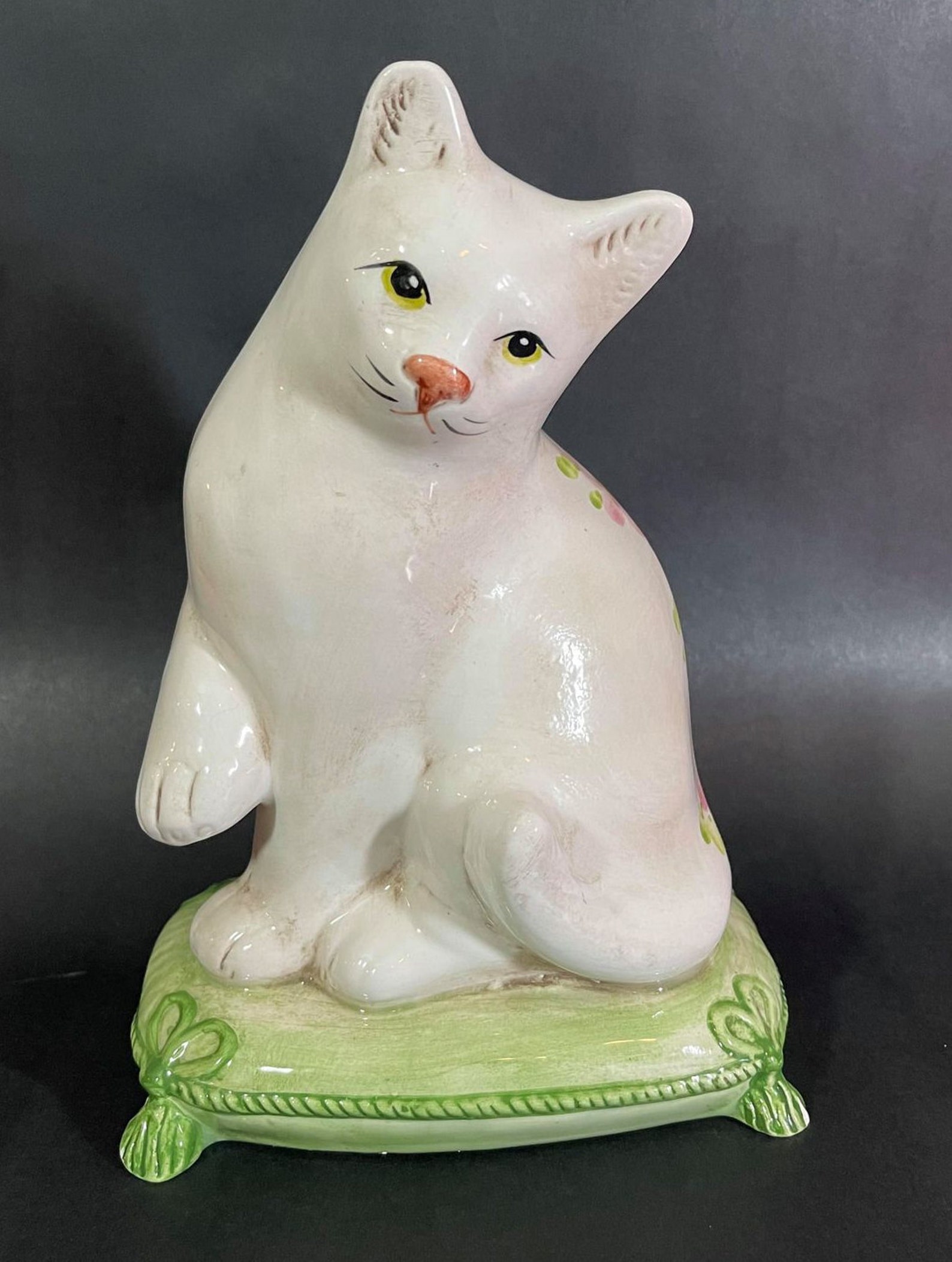 Made in Italy Vintage White Ceramic  Cat  Figurine Featuring 