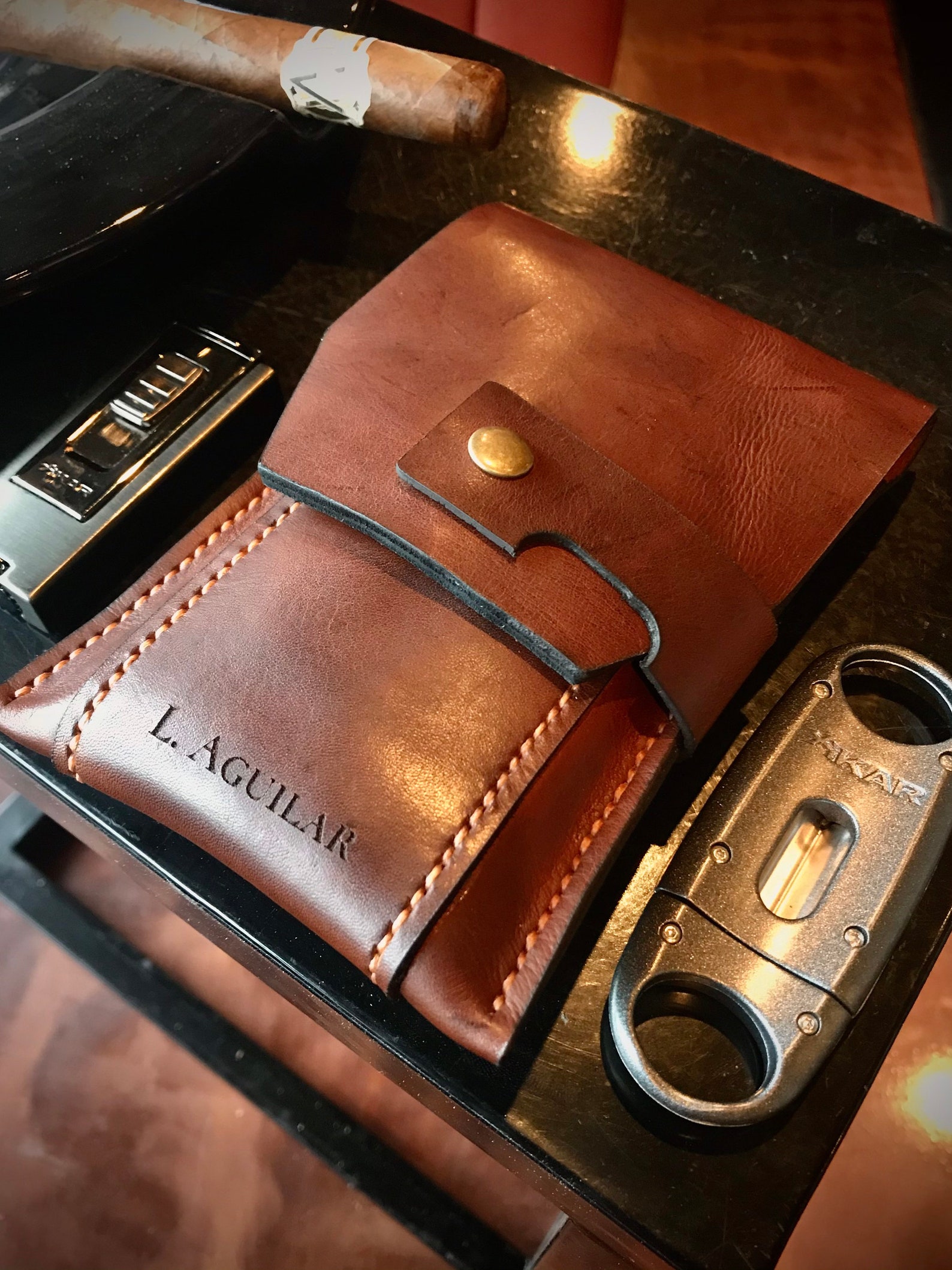 Handmade Leather Cigar Case Dark Brown Etsy
