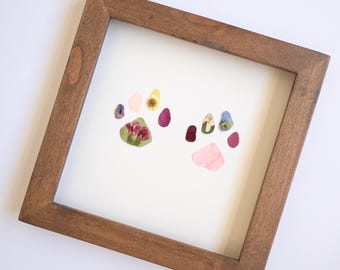 Pet Pawprint Frame with Pressed Flowers | Memorial Keepsake Floral Art