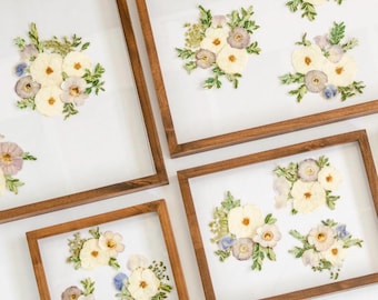 Wedding Bouquet Preservation Frame | Clumps Design Style | Pressed Flowers, Bridal Keepsake, Memorial Piece, Custom Floral Art