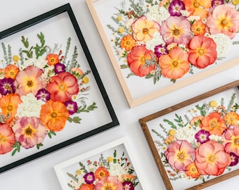 Wedding Bouquet Preservation Frame | Bouquet/Growing Design Style | Pressed Flowers, Bridal Keepsake, Memorial Piece, Custom Floral Art