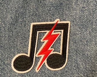 Music Note with Lightning Bolt iron or sew on patch
