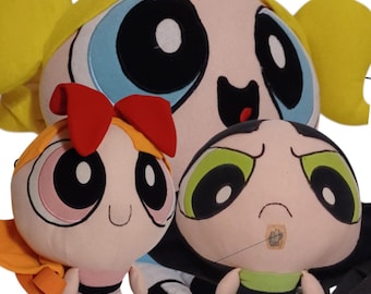 Vintage set of 3 power puff girls  backpacks /buttercup/rare/15" tall/plush/2000/cartoon/memrobillia/free shipping prepaid tariff