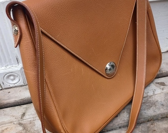 Vintage authentic Hermes Christine Bag taurillion leather  1990s brown/tan good used condition insured free shipping prepaid tariff