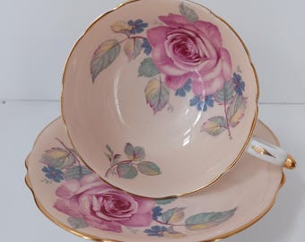 PARAGON PINK CABBAG3 ROSE tasse à thé et sauce fleur moyenne très bon état + tarif prépayé / livraison gratuite