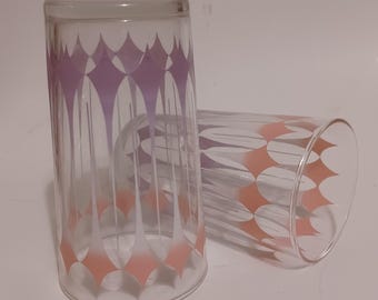Vintage purple pink atomic diamonds glasses/midcentury/kitschy/1960s/rare/set of 2/free shipping prepaid tariff