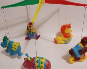 mobile vintage cirque/boîte d'origine/pépinière/kitsch/rare/plastique/zoo/livraison gratuite tarif prépayé