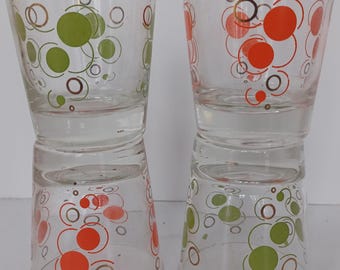 Vintage federal glass atomic dots glasses/green red orange midcentury/kitschy/1960s/rare/set of 4 free shipping prepaid tariff